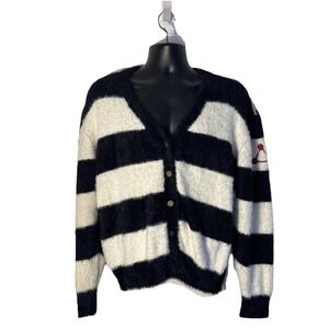 Vees Women's Cardigan Soft Furry Striped Sweater Sz Small Boho Trendy